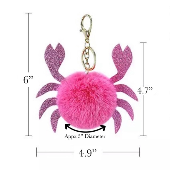 Blue Crab Pom Pom with Pink Glitter Claws Keychain Charm - Picture 12 of 12
